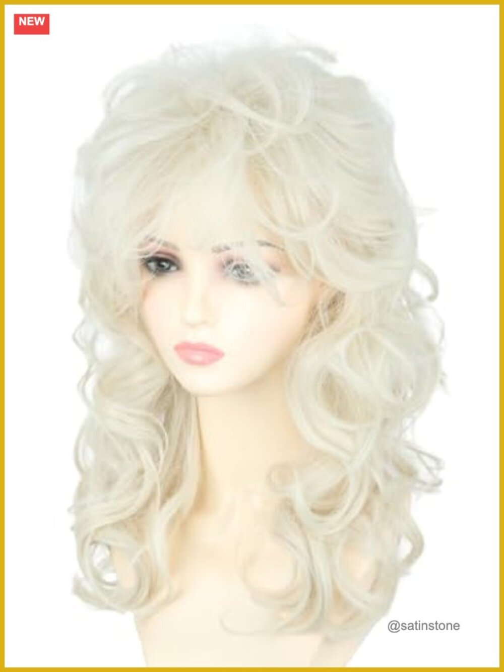 Platinum Blonde Long Curly Beehive Wig for 70s 80s Costume Party